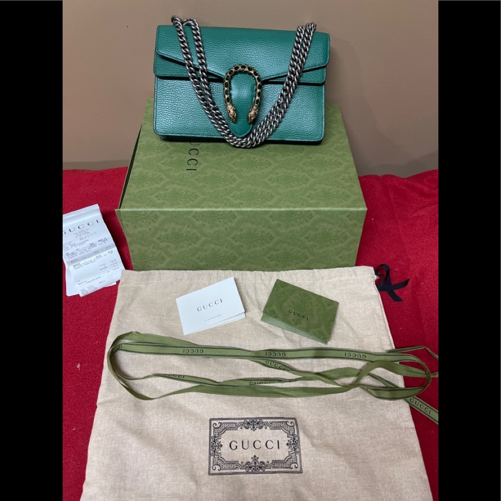 GUCCI DIONYSUS GREEN SHOULDER BAG 400249 CAOGX With Hardware BOX BAG CARD Ribbon